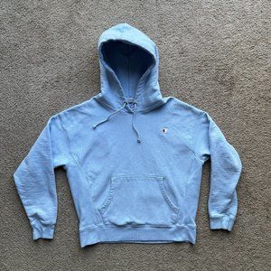 Champion Sweatshirt Womens Large *Flaw* Reverse Weave Hoodie Light Blue Pockets